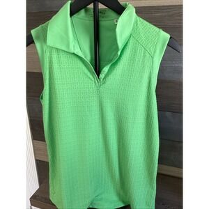 🔥Nancy Lopez Golf Sleeveless Polo Shirt Lime Green Subtle Pattern SZ Med